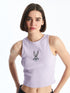 LC Waikiki Crew Neck Bugs Bunny Embroidered Women's Crop Undershirt